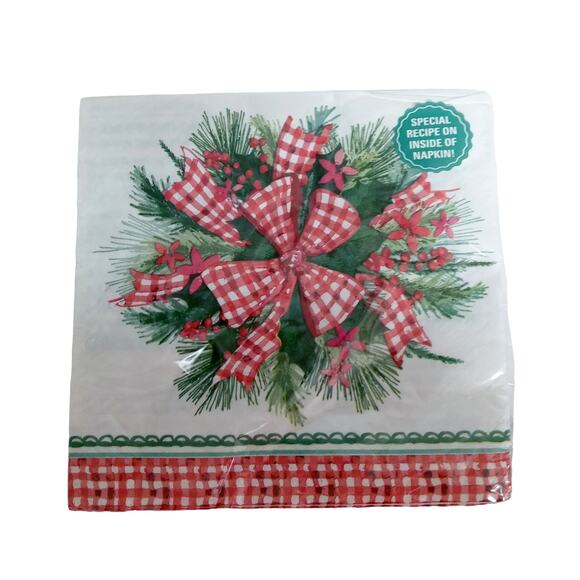Christmas Dinner Napkins Gingham Ribbons Bows Pioneer Woman 2 Ply 20 Count - Picture 3 of 5